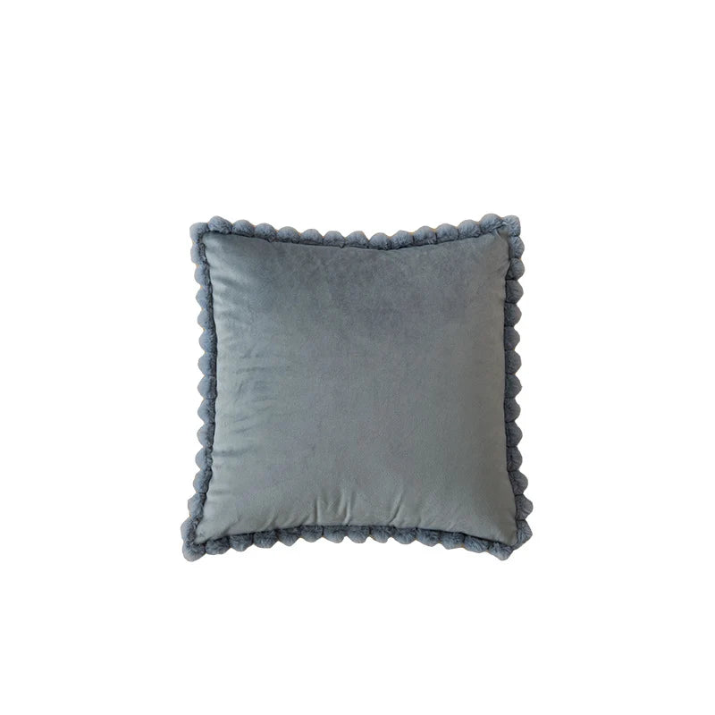 Decorative Throw Pillow Velvet-Look Pom-Pom Border Removable Cover
