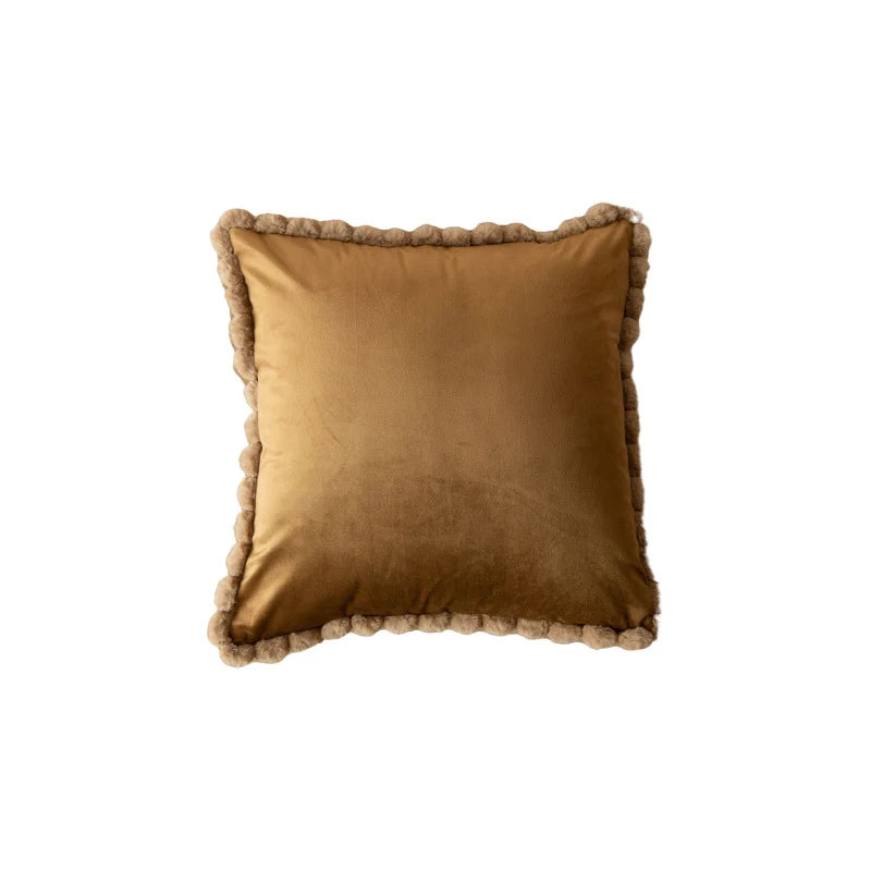 Decorative Throw Pillow Velvet-Look Pom-Pom Border Removable Cover