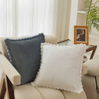 Decorative Throw Pillow Velvet-Look Pom-Pom Border Removable Cover