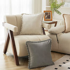 Decorative Throw Pillow Velvet-Look Pom-Pom Border Removable Cover