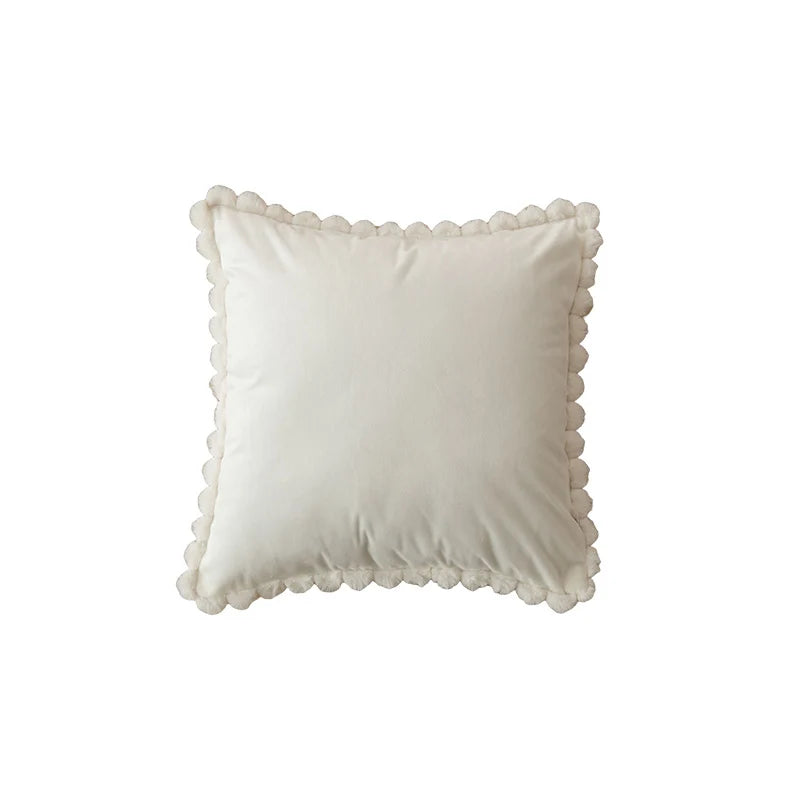 Decorative Throw Pillow Velvet-Look Pom-Pom Border Removable Cover