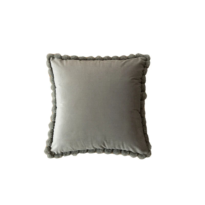 Decorative Throw Pillow Velvet-Look Pom-Pom Border Removable Cover