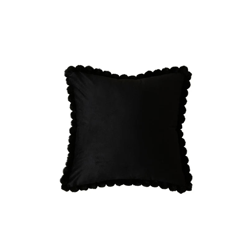 Decorative Throw Pillow Velvet-Look Pom-Pom Border Removable Cover