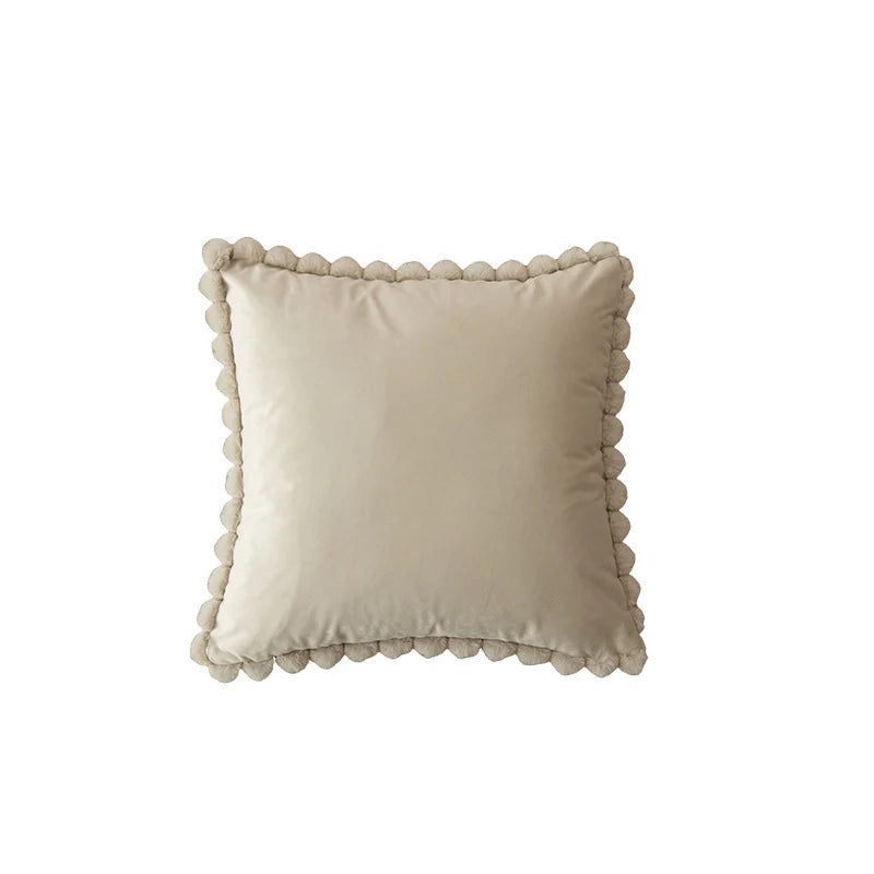Decorative Throw Pillow Velvet-Look Pom-Pom Border Removable Cover