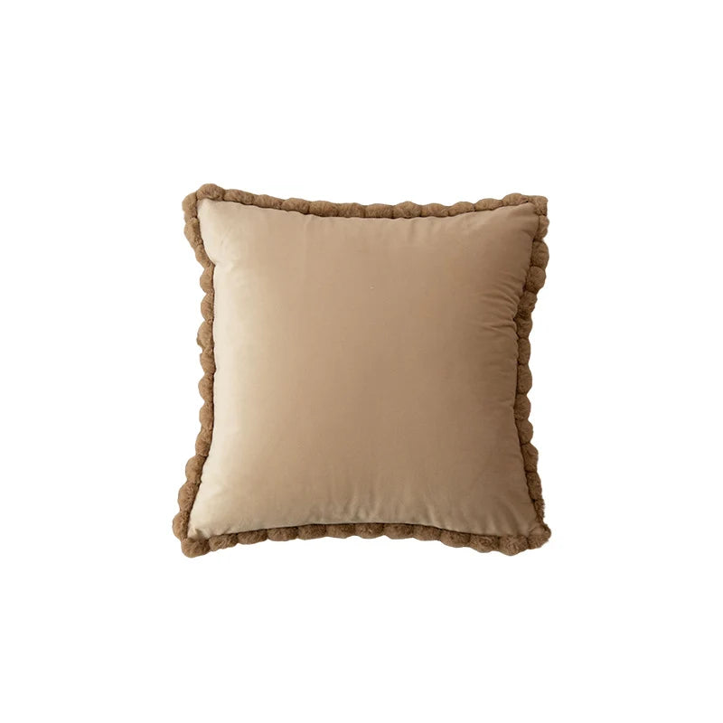 Decorative Throw Pillow Velvet-Look Pom-Pom Border Removable Cover