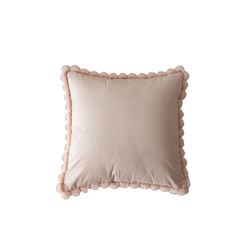 Decorative Throw Pillow Velvet-Look Pom-Pom Border Removable Cover