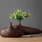 Decorative Vase Wood-Look Ribbed Resin