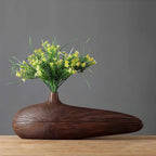 Decorative Vase Wood-Look Ribbed Resin