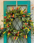 Decorative Wreath Silk Wildflowers & Eucalyptus 16-Inch Grapevine Base