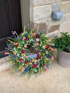 Decorative Wreath Silk Wildflowers & Eucalyptus 16-Inch Grapevine Base