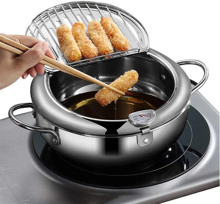 Deep Frying Pot Built-In Thermometer & Splash Guard