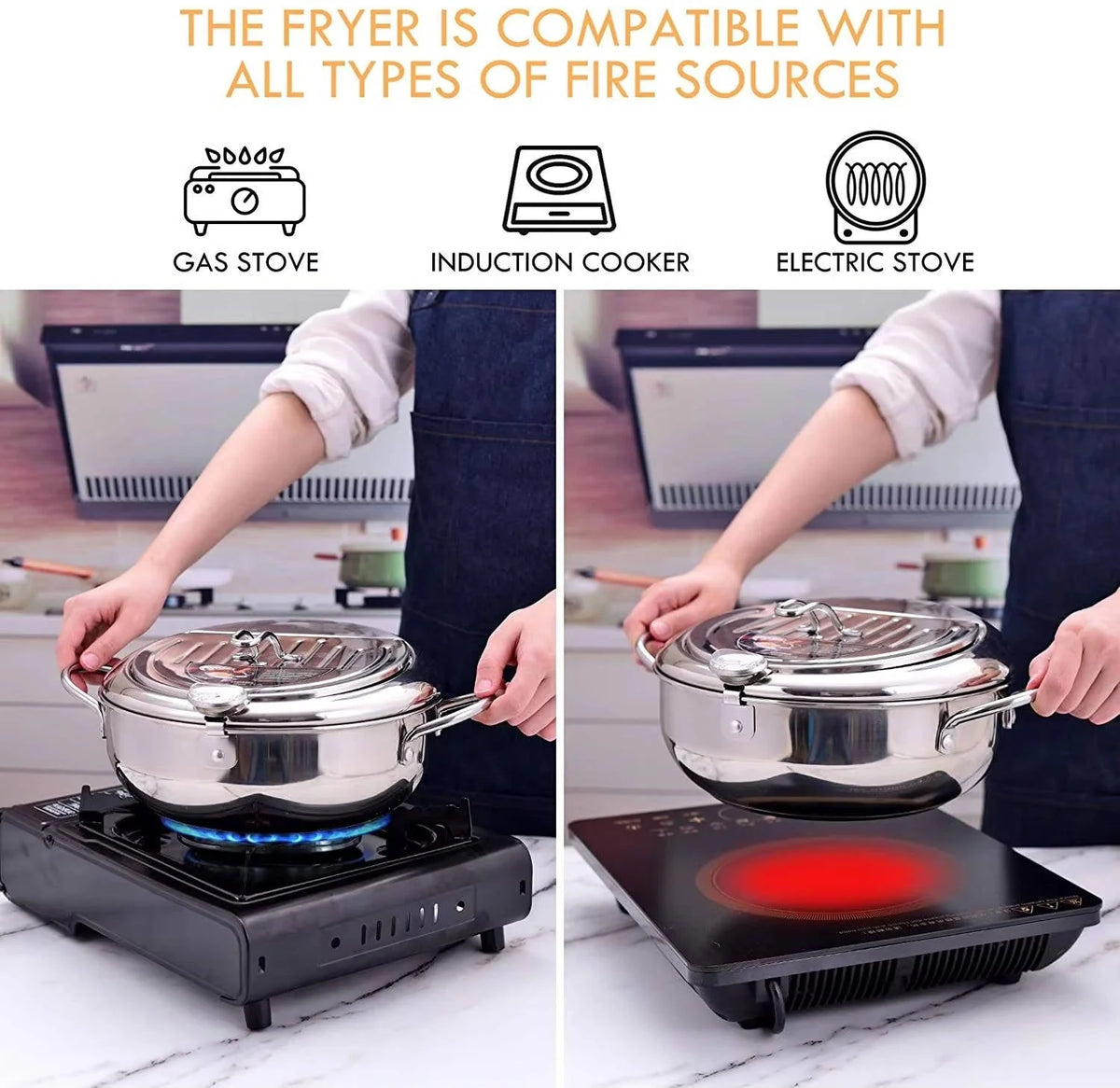 Deep Frying Pot Built-In Thermometer & Splash Guard