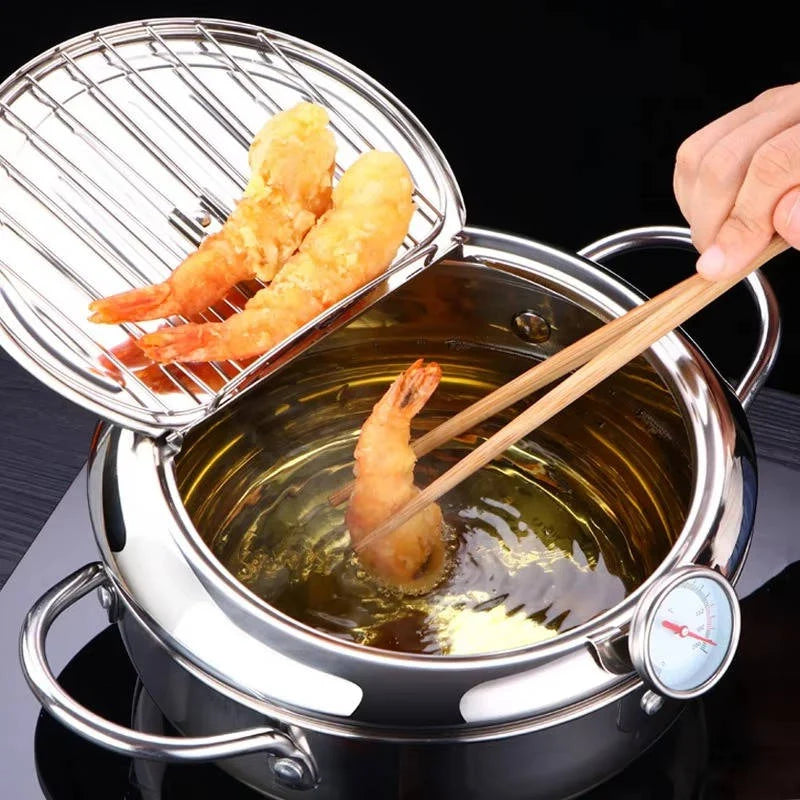 Deep Frying Pot Stainless Steel Built-In Thermometer
