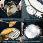 Deep Frying Pot Stainless Steel Built-In Thermometer