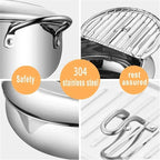 Deep Frying Pot Stainless Steel Built-In Thermometer