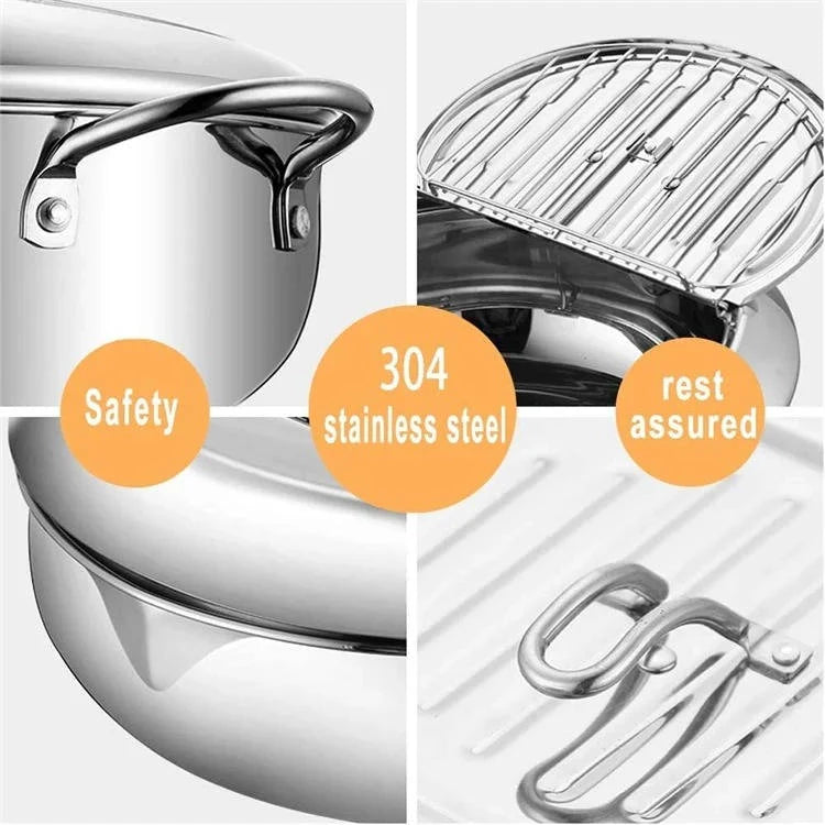 Deep Frying Pot Stainless Steel Built-In Thermometer