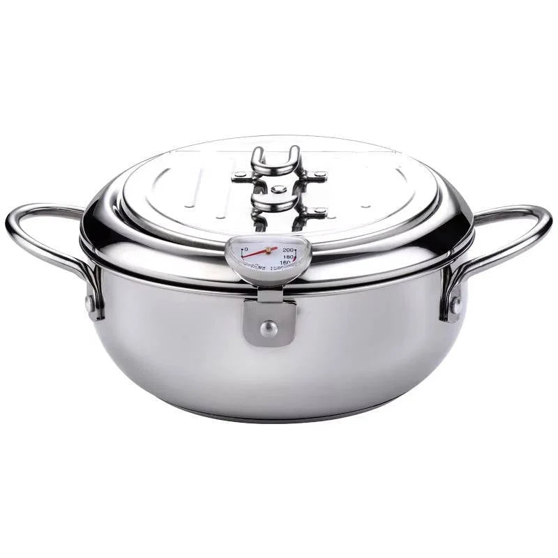 Deep Frying Pot Stainless Steel Built-In Thermometer