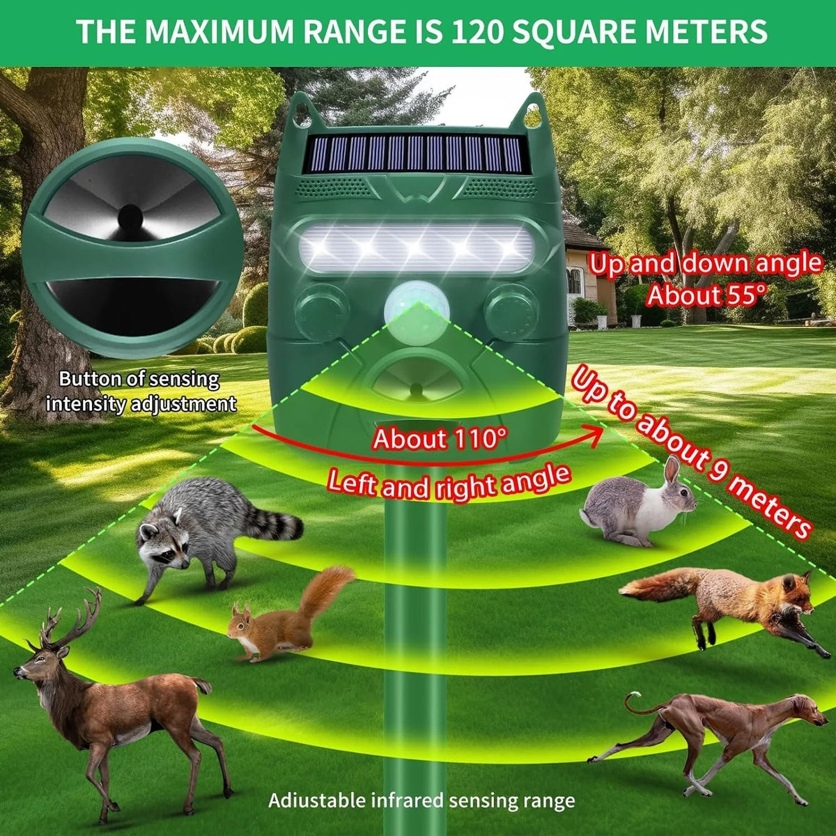 Deer Repeller Motion-Activated LED Strobe Solar Rechargeable