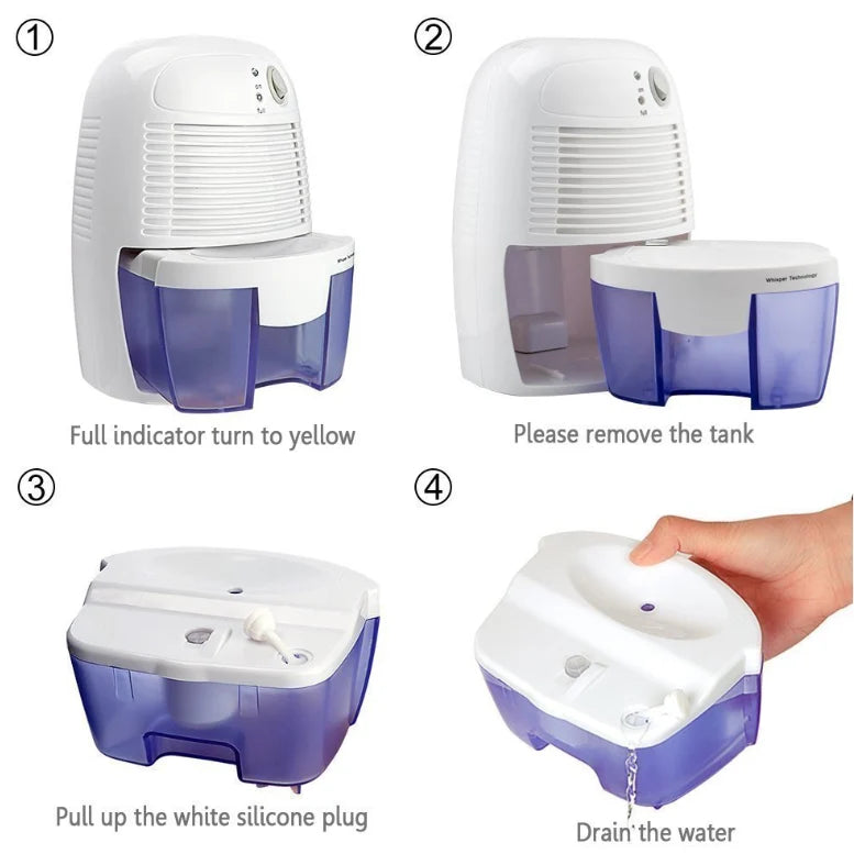 Dehumidifier Compact Ultra-Quiet Removable Tank & Drain Hose