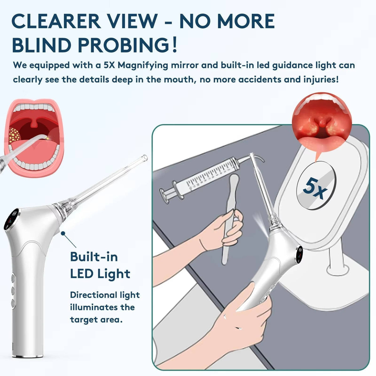 Dental Cleaning Device Adjustable Suction & LED Light Silicone Tips