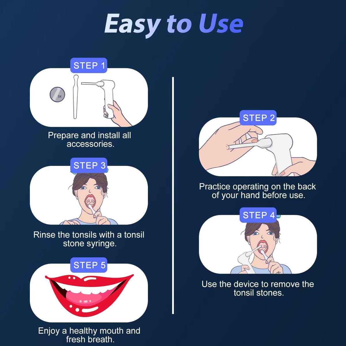 Dental Cleaning Device Adjustable Suction & LED Light Silicone Tips