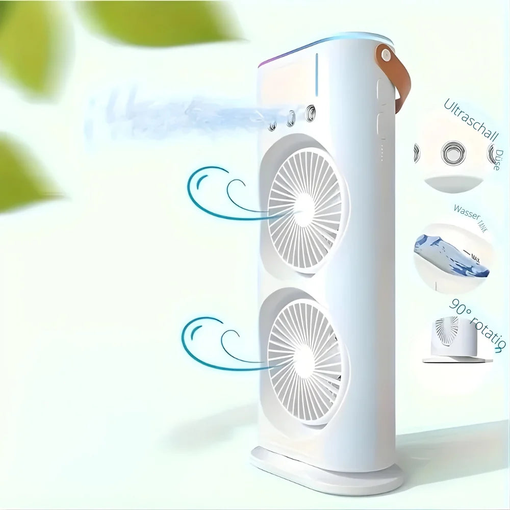Desk Fan Dual-Head Misting & USB-Powered