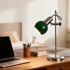 Desk Lamp Adjustable Arm Globe Shade Three-Color Plug-In