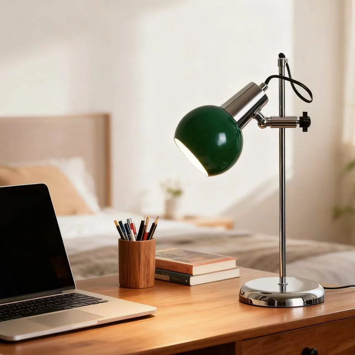 Desk Lamp Adjustable Arm Globe Shade Three-Color Plug-In