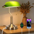 Desk Lamp Emerald Glass Shade & Dual USB Charging