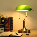 Desk Lamp Emerald Glass Shade & Dual USB Charging