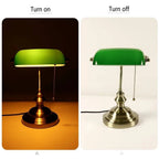 Desk Lamp Emerald Glass Shade & Dual USB Charging