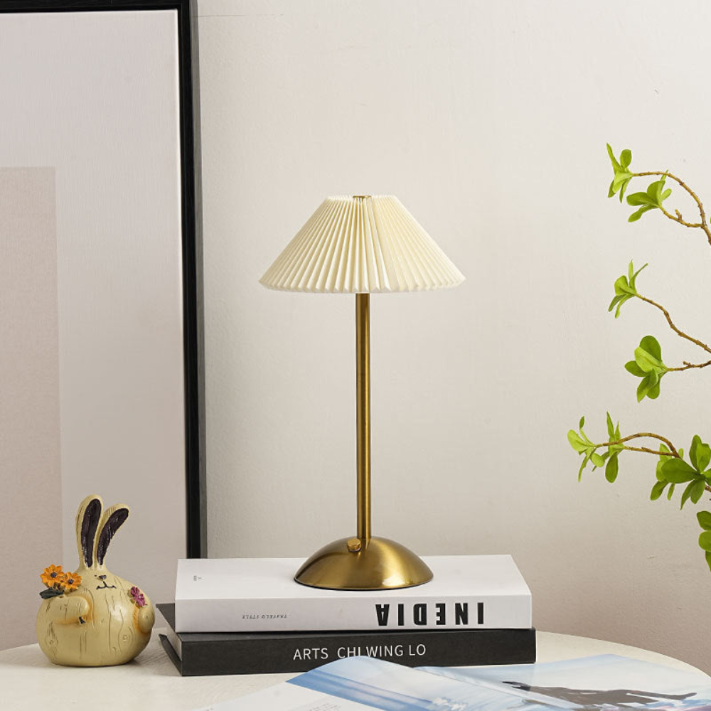 Desk Lamp Pleated Fabric Shade USB Powered