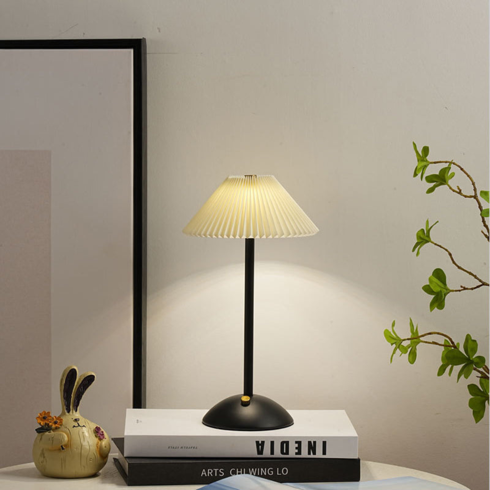 Desk Lamp Pleated Fabric Shade USB Powered