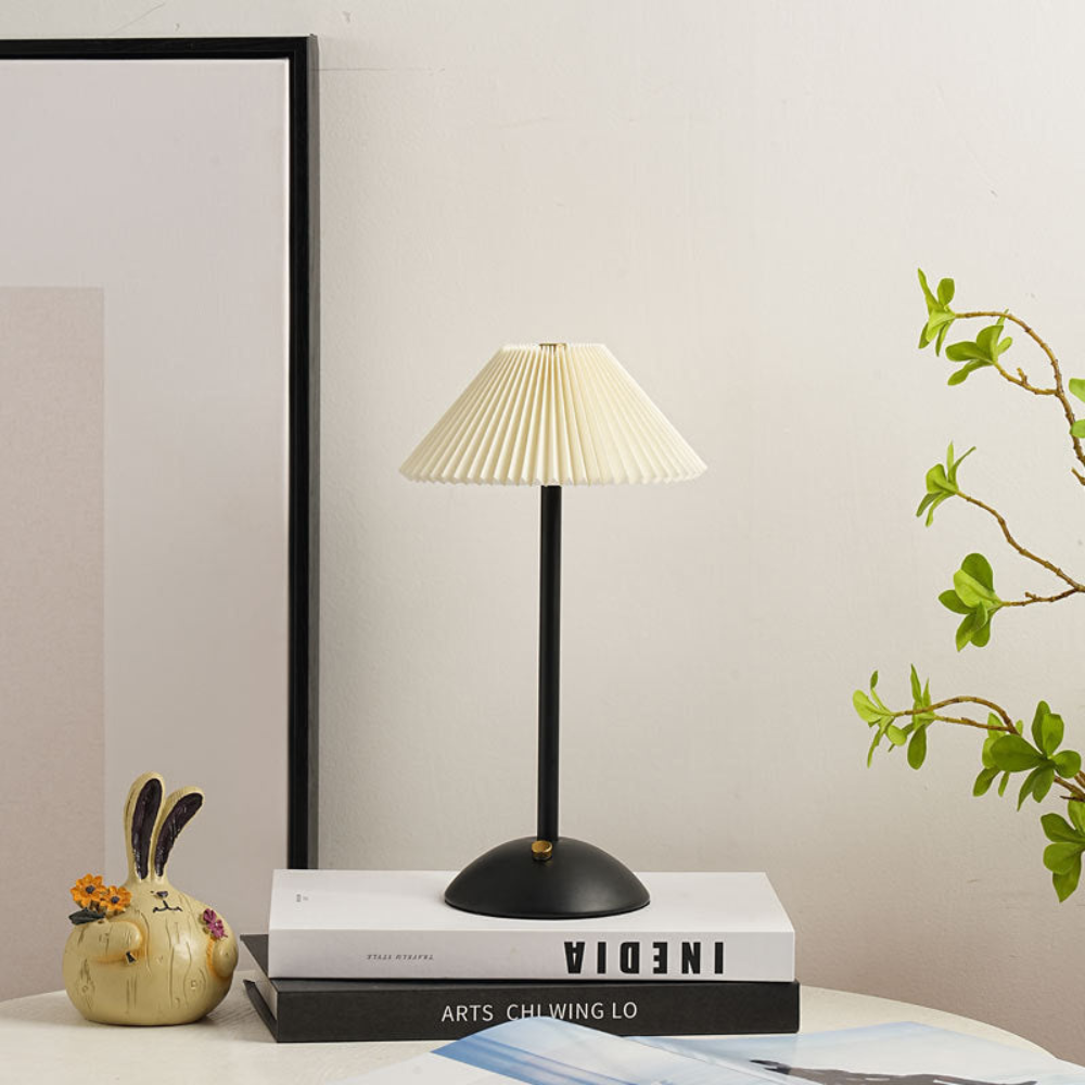 Desk Lamp Pleated Fabric Shade USB Powered