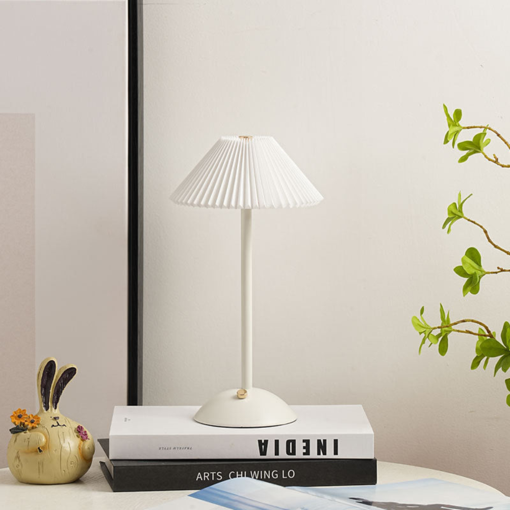 Desk Lamp Pleated Fabric Shade USB Powered