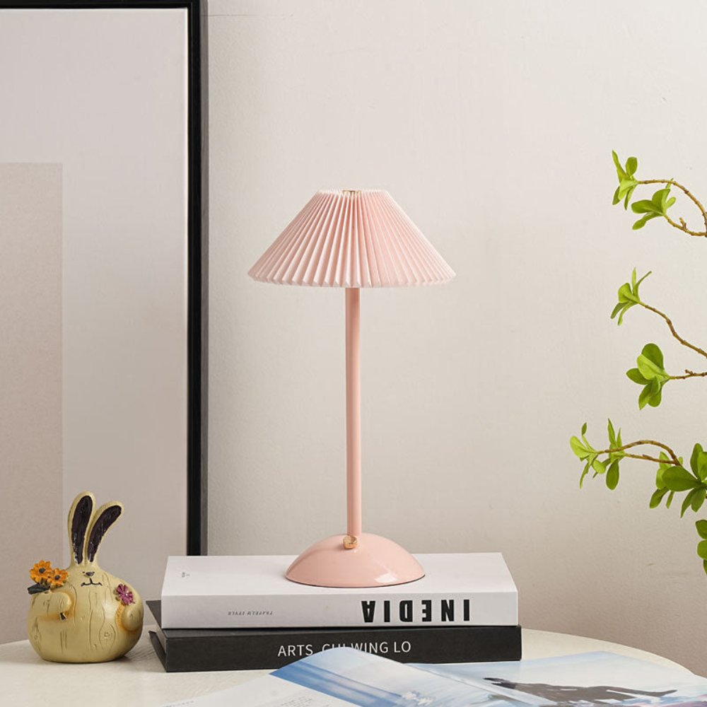 Desk Lamp Pleated Fabric Shade USB Powered