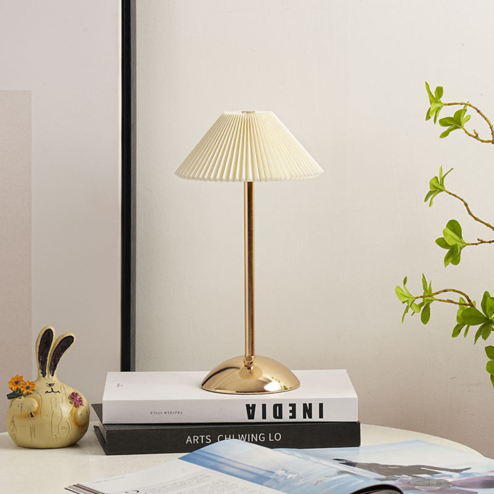Desk Lamp Pleated Fabric Shade USB Powered