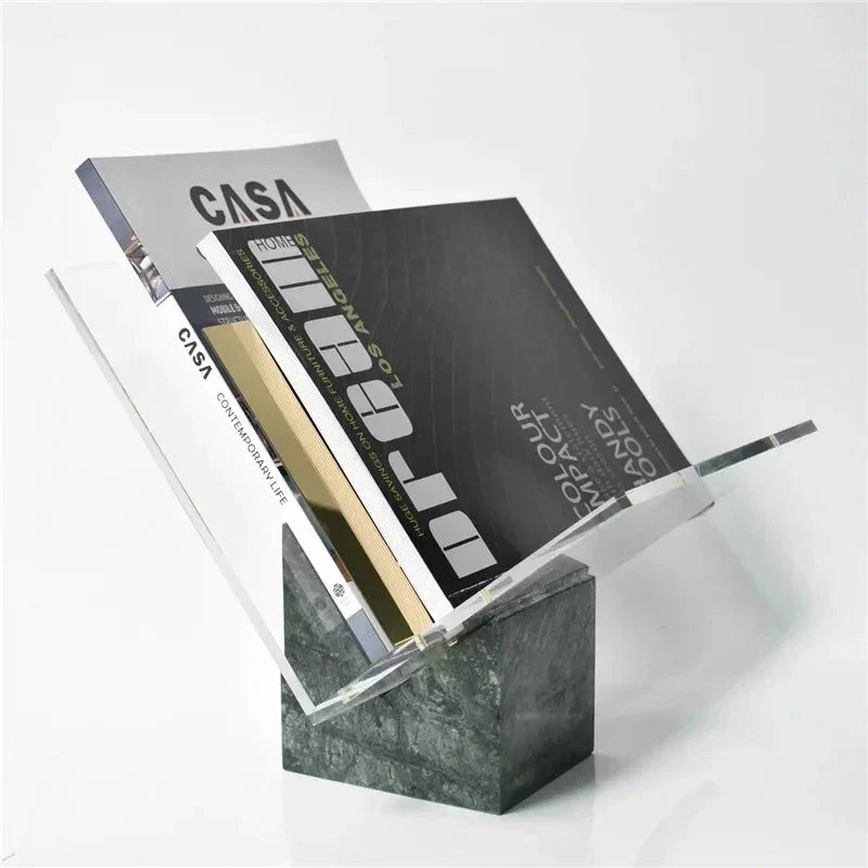 Desk Magazine Holder Marble-Pattern Acrylic Space-Saving