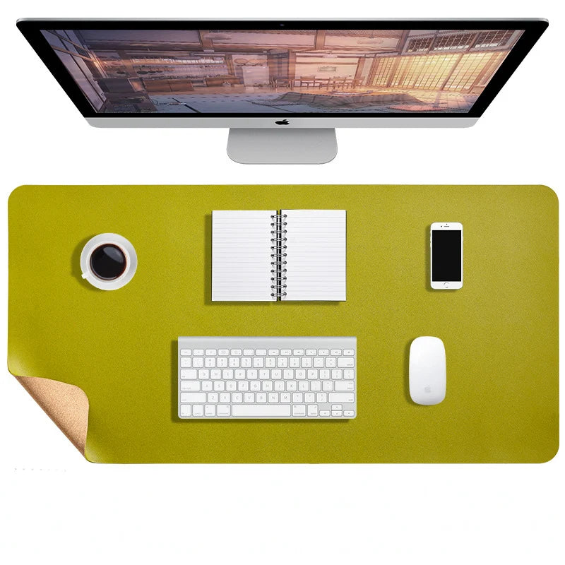 Desk Mat Faux Leather Water-Repellent Non-Slip Suede Back