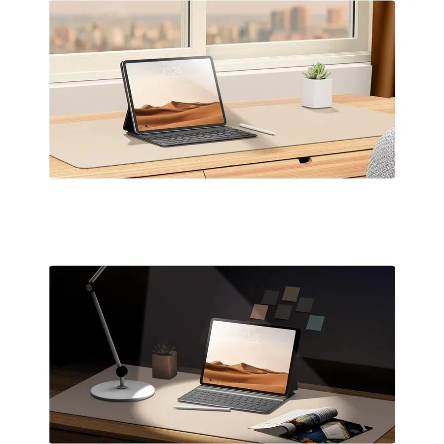 Desk Mat Faux Leather Water-Repellent Non-Slip Suede Back