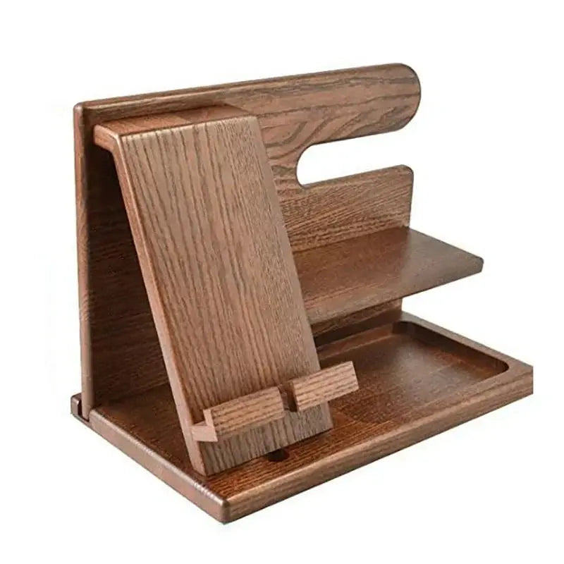 Desk Organizer Wood Phone Stand With Charging Slot