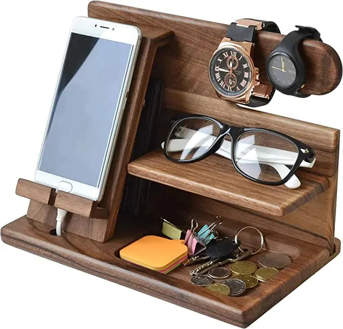 Desk Organizer Wood Phone Stand With Charging Slot