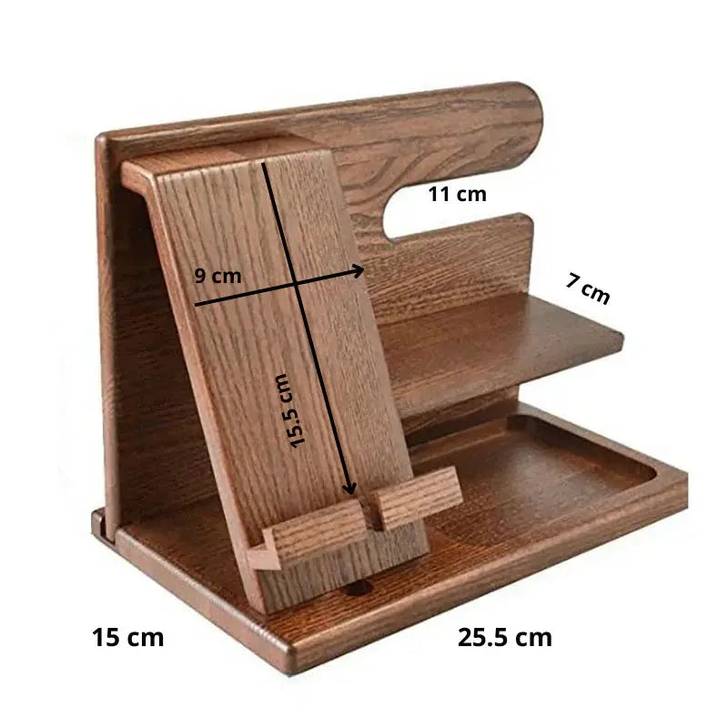 Desk Organizer Wood Phone Stand With Charging Slot