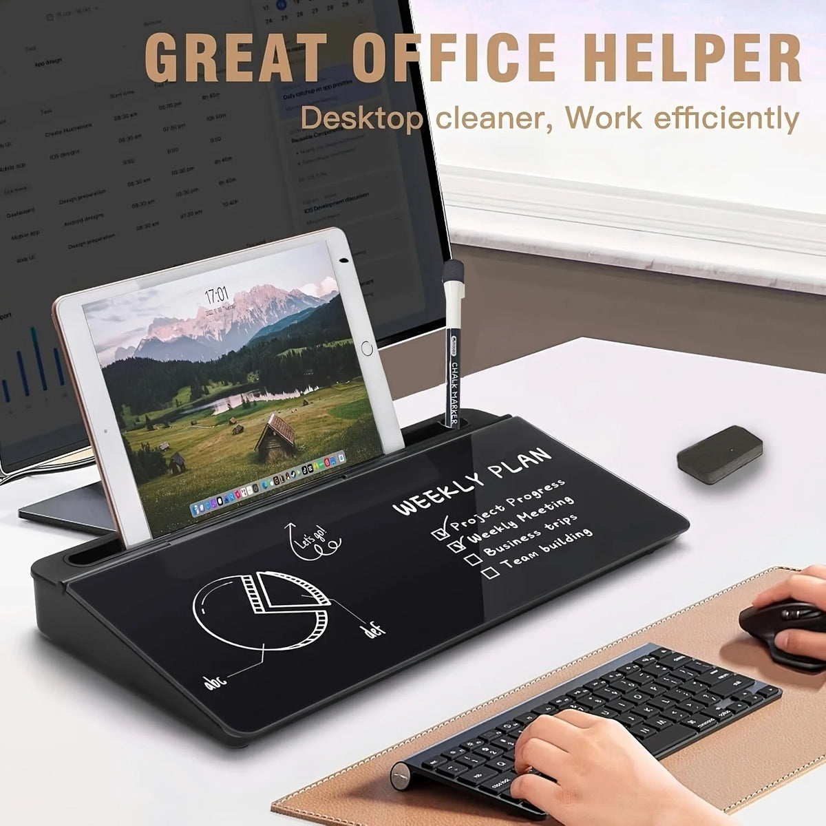 Desk Whiteboard Tempered Glass Dry-Erase Magnetic Organizer