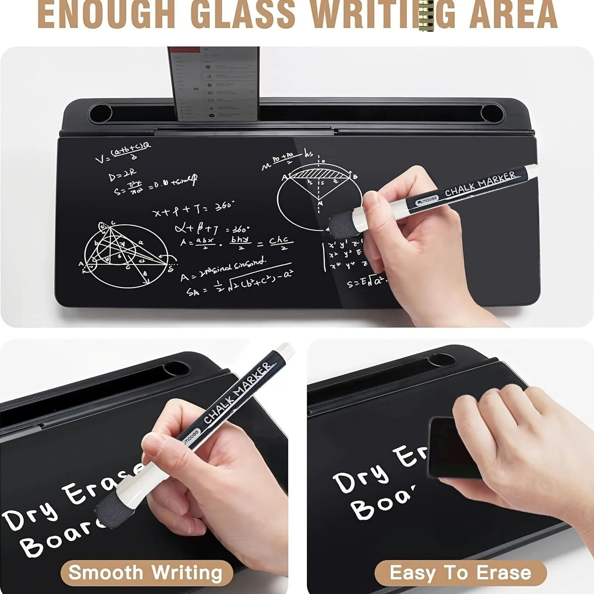 Desk Whiteboard Tempered Glass Dry-Erase Magnetic Organizer