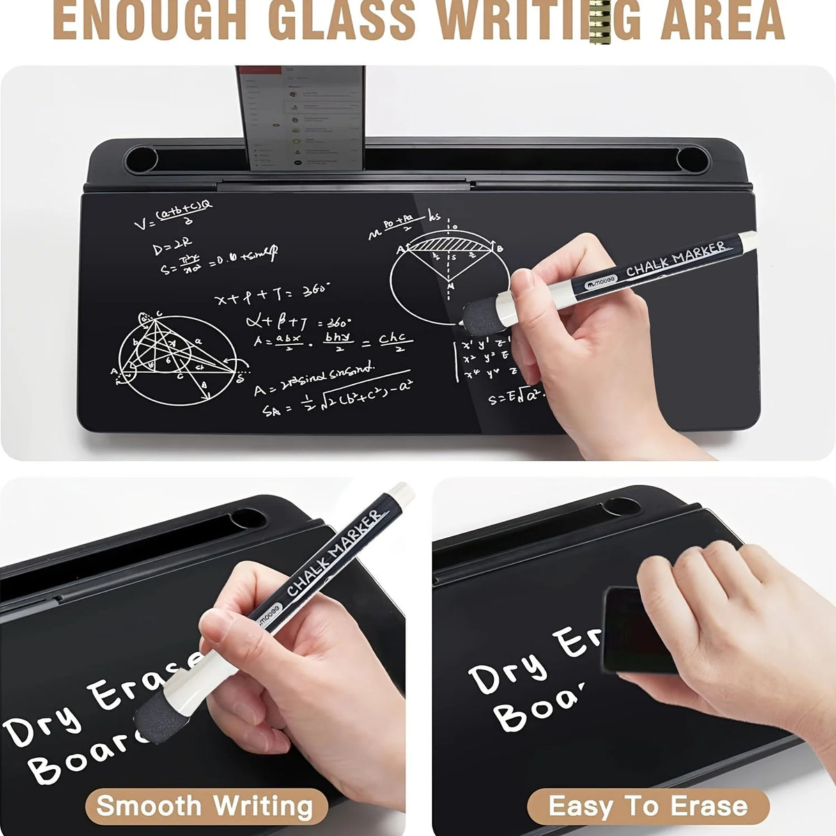 Desk Whiteboard Tempered Glass Dry-Erase Magnetic Organizer