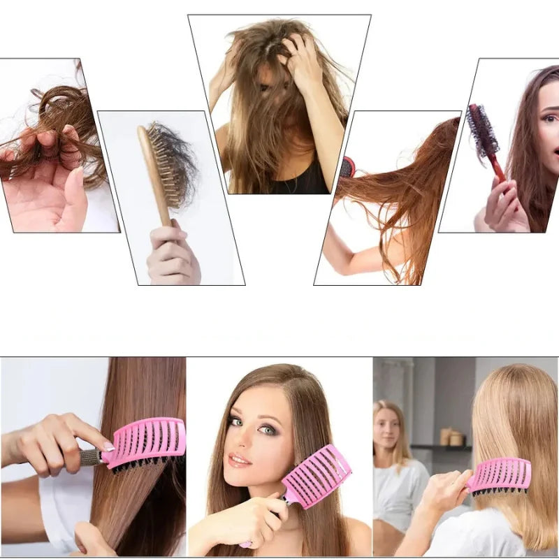 Detangling Hair Brush Bristle & Nylon Non-Slip Handle