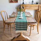 Diamond Checkered Tasseled Microfiber Table Runner