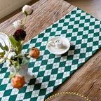 Diamond Checkered Tasseled Microfiber Table Runner