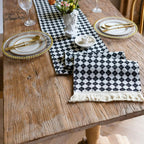 Diamond Checkered Tasseled Microfiber Table Runner